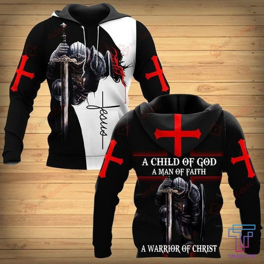 FUNSTUFFPRINT CHILD OF GOD A MAN OF FAITH A WARRIOR OF CHRIST KNIGHT CHRISTIAN  3D Baseball Jacket Hoodie and Zip Hoodie