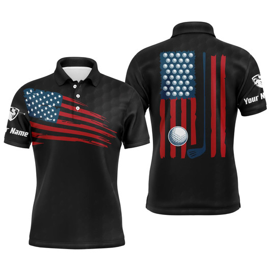 Custom Golf Men Polo Shirt - Custom Name American Flag Multicolor Apparel - Personalized Gift For Golf Lover, Team, Husband, Boyfriend, 4th July, Patriotic