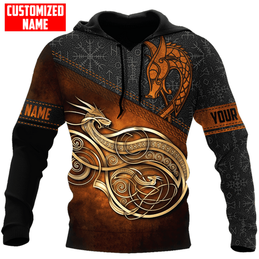 FUNSTUFFPRINT  Personalized Viking Dragon Brown Unisex  3D Baseball Jacket Hoodie and Zip Hoodie