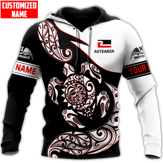 FUNSTUFFPRINT Personalized New Zealand Aotearoa Turtle Fern Tattoo Unisex  3D Baseball Jacket Hoodie and Zip Hoodie