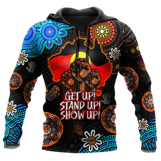FUNSTUFFPRINT Aboriginal Indigenous Naidoc Week Get Up Stand Up Show Up Blue Sun Map  3D Baseball Jacket Hoodie and Zip Hoodie