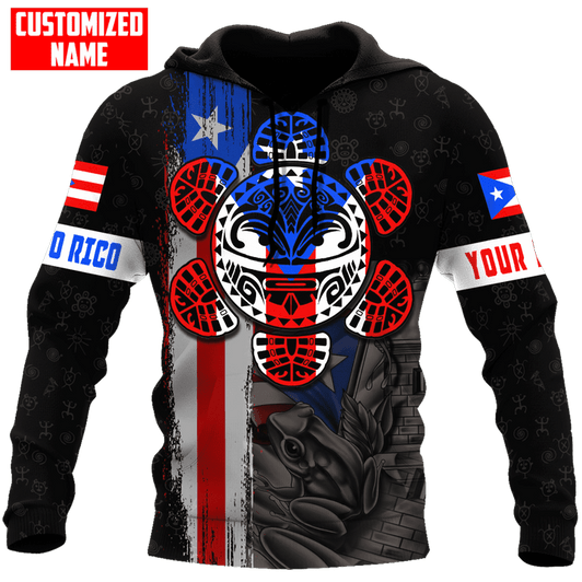FUNSTUFFPRINT Personalized Puerto Rico Sun Taino Tattoo Flag Unisex  3D Baseball Jacket Hoodie and Zip Hoodie