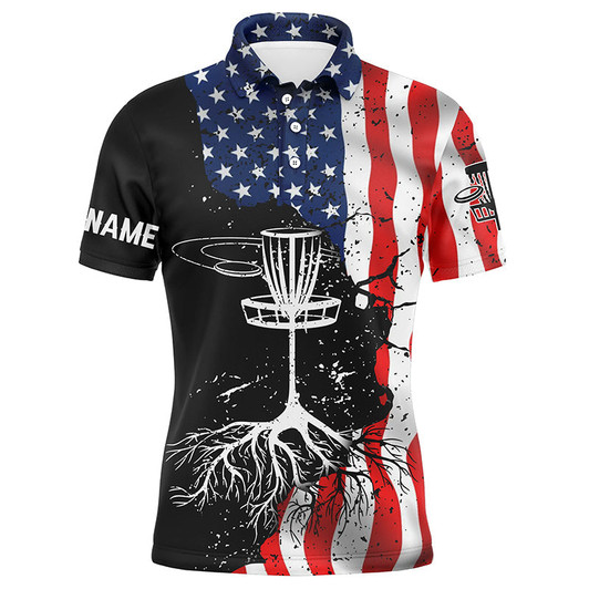Custom Disc Golf Men Polo Shirt - Custom Name Vintage American Flag Apparel - Personalized Gift For Disc Golf Lover, Team, Patriotic, 4th July