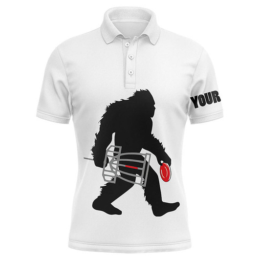 Custom Bigfoot Disc Golf Men Polo Shirt - Funny Bigfoot Sasquatch Disc Golf Custom Name Black - Personalized Gift For Disc Golf Lover, Team