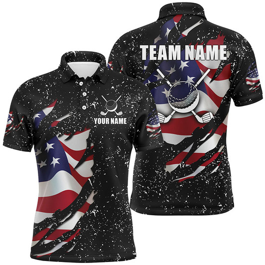 Custom American flag black grunge pattern golf clubs Mens golf polo shirts custom best mens golf tops