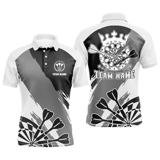Personalized Black White Men Darts Polo Shirt Custom Dart Shirt For Men Darts Jersey