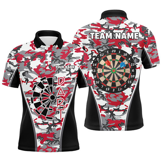 Personalized Red Camo Dart Polo Shirts For Men Custom Dart Jerseys Mens Dart Team Shirts