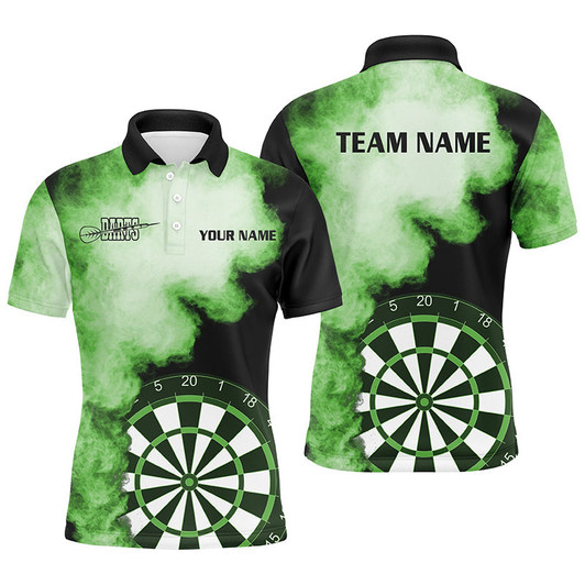 Personalized Green Flame Mens Darts Polo Shirts Custom Dart Jerseys For Men Dart Team Shirts