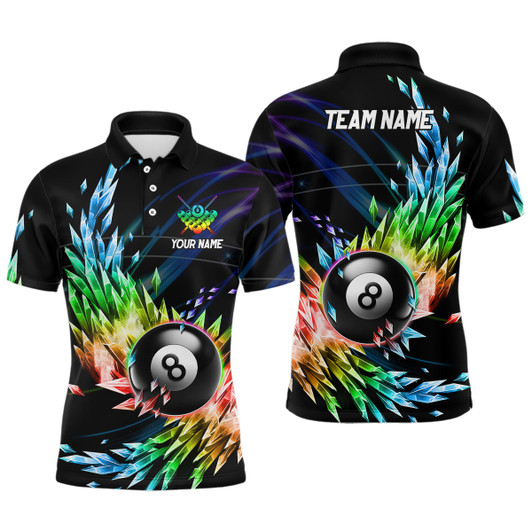 Custom 3D Colorful Frozen Ice Men Billiard Polo Shirts Personalized 8 Ball Pool Billiard Attire Jerseys