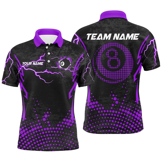 Personalized Purple 8 Ball Point 3D Billiard Men Polo Shirts Best Custom Billiards Apparel Clothing