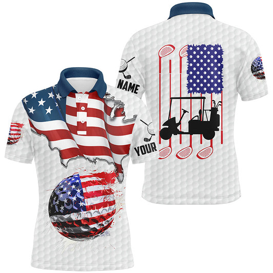 Custom American flag white Golf ball Mens Golf Polo Shirts Custom Golf Shirts For Men, Patriotic Golf Gifts