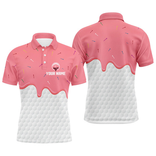 Custom Mens golf polo shirts custom pink Ice Cream Melting On Golf Ball, golf gifts for mens