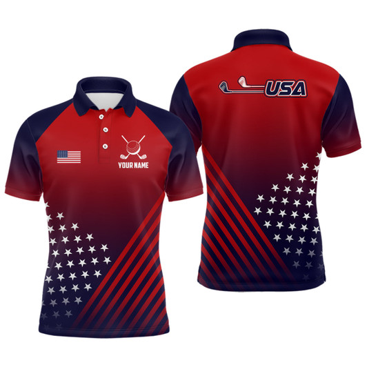 Custom Mens Golf Polo Shirts American Flag Patriotic Custom Red And Navy Golf Shirts Best Men Golf Wears