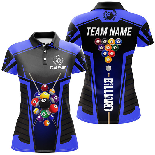 Custom Personalized Blue Jersey 10 Ball Billiard Shirt For Women Custom 3D Billiard Balls Pool League Shirts