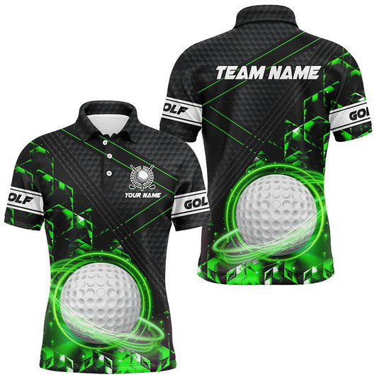 Custom Black and Green Light Golf ball Mens golf polo shirts custom golf apparel for men