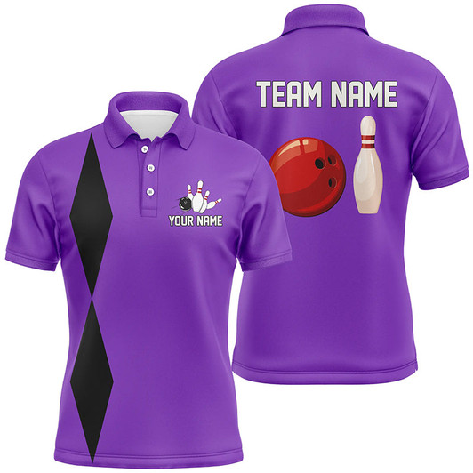 Personalized Retro Bowling Polo, Quarter Zip Shirts For Men custom vintage bowling team jersey| Purple