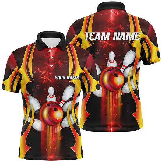 Custom Black Men Bowling Polo Shirt Custom red lightning team Mens Bowlers Jerseys bowling outfits