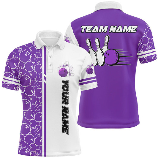 Custom Men Bowling Polo, 1/4 Zip Shirt Custom white & purple camo vintage bowling shirts, mens bowling jersey