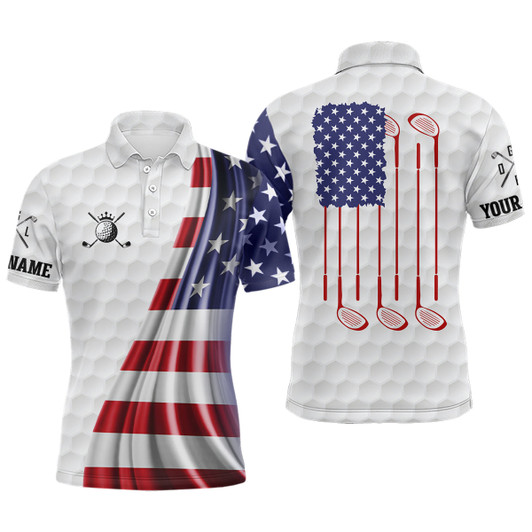 Custom 3D American Flag Mens Golf Polo Shirts Customized Patriotic Golf Tops For Men Golfing Gifts