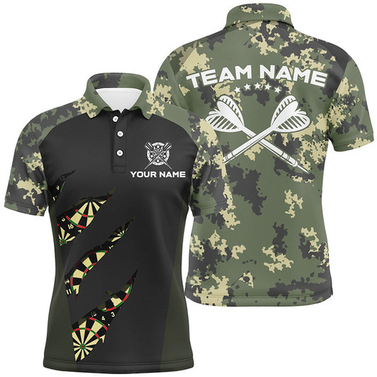 Custom Green Camo Darts Men Polo Shirt Custom Camouflage Darts Shirt For Men Darts Team Jersey