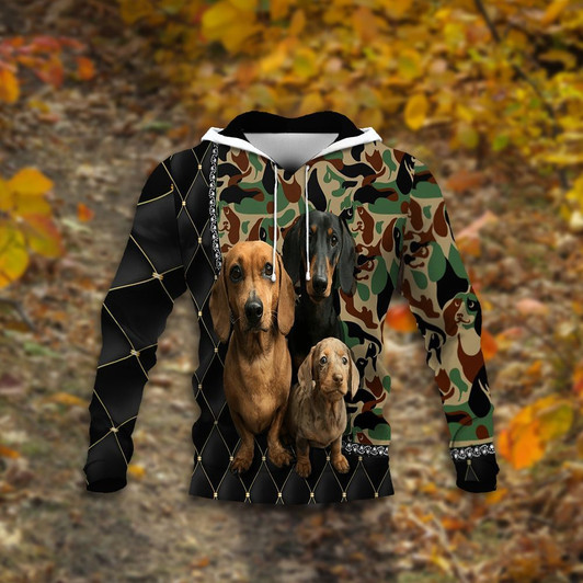 FUNSTUFFPRINT Dachshund Camo Form Thcn Ntlw Unisex 3D Hoodie and Zip Hoodie