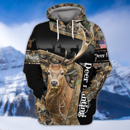 FUNSTUFFPRINT Deer Hunting America Flag 3D Hoodie and Zip Hoodie