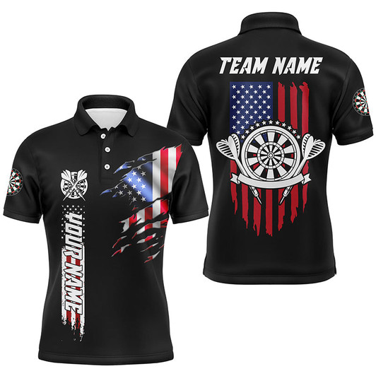 Personalized Retro American Flag Darts Polo Shirts Custom Patriotic Darts Jerseys For Men