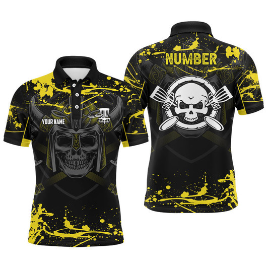 Custom Mens Skull Disc Golf Polo Shirt Custom Yellow Golf Shirt With Skull Disc Golf Tops For Men Golf Gifts