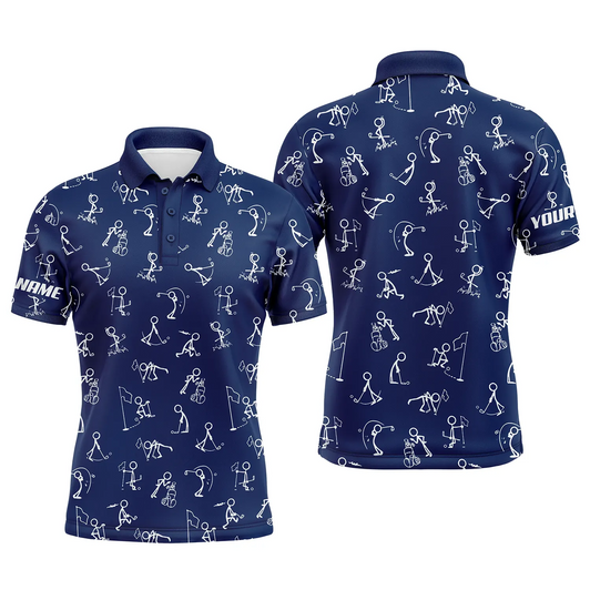 Custom Men golf polo upf shirts custom name funny golf pattern blue navy polo shirt best mens golf wear