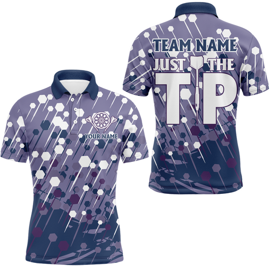 Custom Navy Purple Darts Pattern Mens Polo Shirts Cool Darts Shirt For Men Dart Jersey For Team