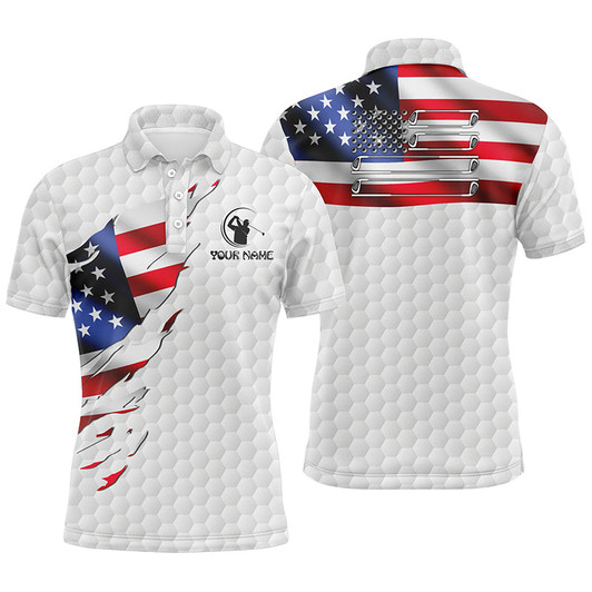 Custom Mens golf polo shirt custom American flag white golf ball skin patriotic golf shirt for mens