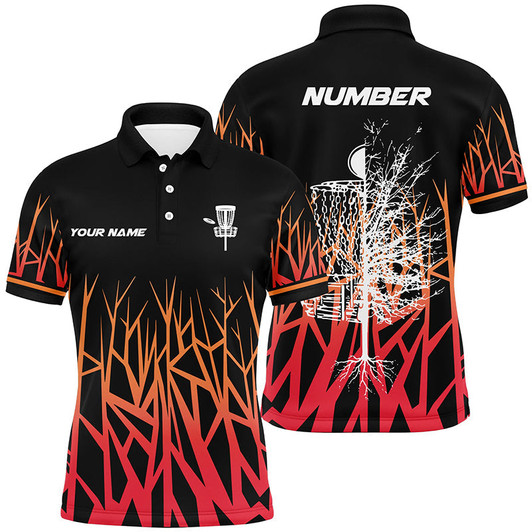 Personalized Disc Golf Basket Tree Red Gradient Mens Polo Shirts Disc Golf Shirts For Men Golf gifts