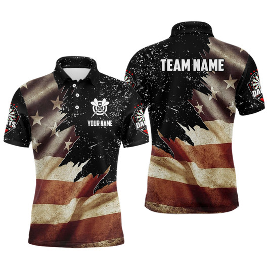 Personalized Retro American Flag Dart Polo Shirts For Men Custom Patriotic Dart Jerseys Uniform