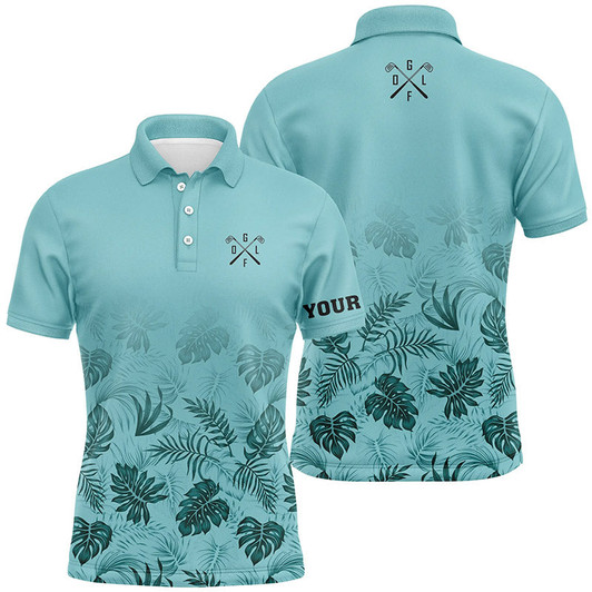 Custom Green tropical Mens golf polo shirts custom funny mens golf shirts