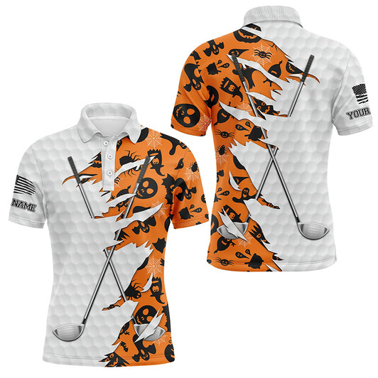 Custom Orange Halloween golf pattern white golf ball skin Men golf polo shirts custom golf clubs outfit men