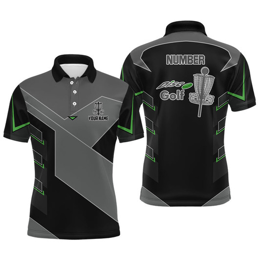 Custom Mens disc golf polo shirts custom name, number black frisbee golf shirt, disco golf outfit for men