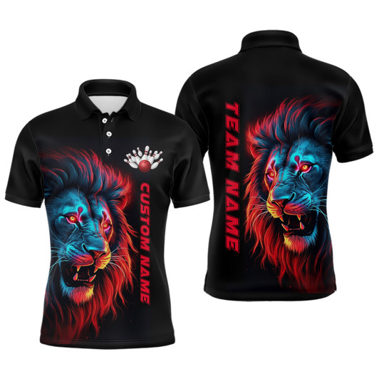 Custom Colorful Lion Bowling Men Polo Shirts Custom Bowling Team Jerseys Bowling League Shirts