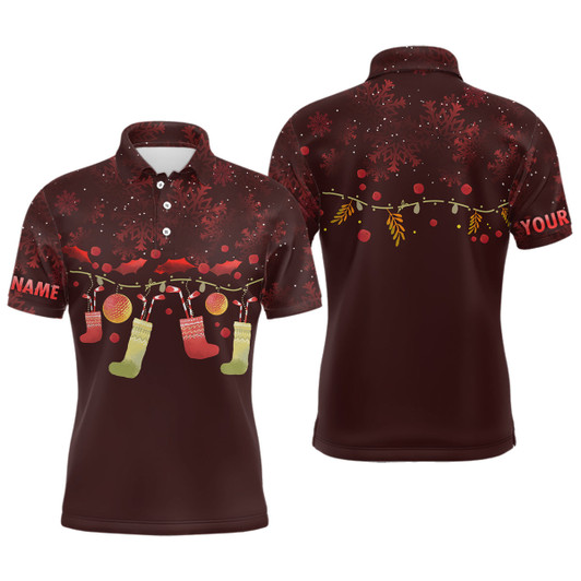 Personalized Red Christmas Mens Golf Polo Shirts Custom Christmas Golf Gift Idea For Men