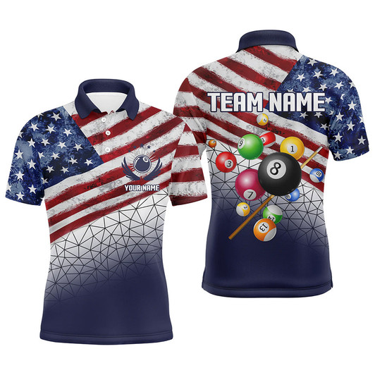 Customized Us Flag 3D Billiard Balls Men Polo & Quarter-Zip Shirt, Patriotic Billiard Jersey Attire