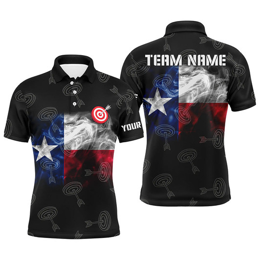 Personalized Texas Flag Smoke Archery Men Polo Shirts, Patriotic Texas Archery Sport Shirts