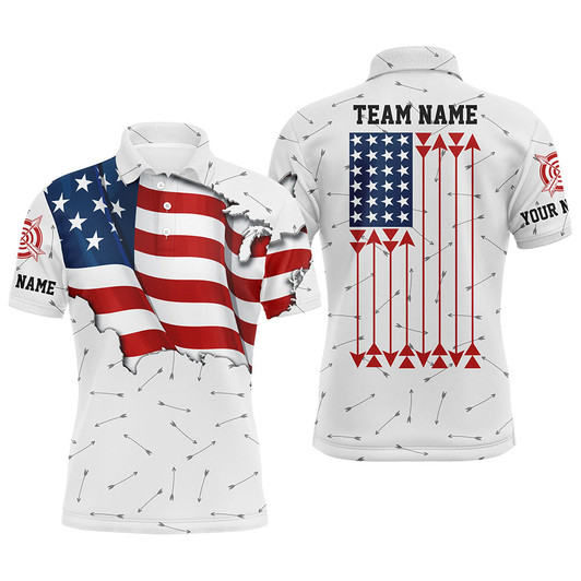 Personalized Patriotic USA Flag Archery Men Polo Shirts Custom Name Archery Team Uniform Shirts