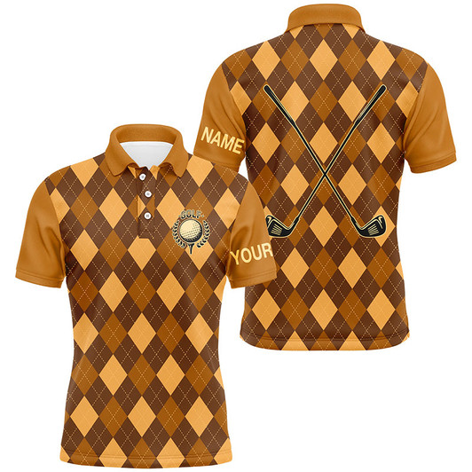 Custom Orange argyle golf clubs Mens golf polo shirts custom name golf outfit men, personalized golf gifts