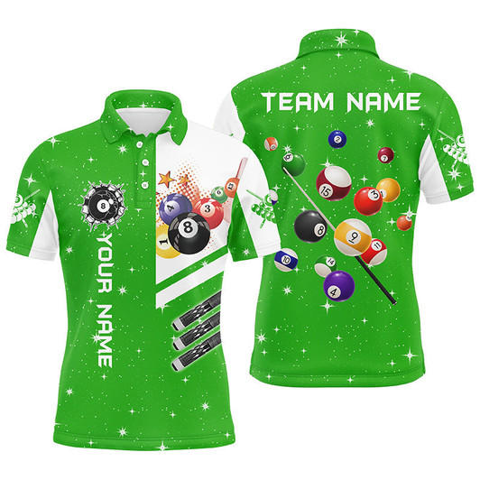 Personalized Green 3D Billiard Balls Men Polo Shirts Custom Name Billiard Team League Jerseys