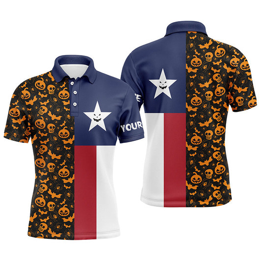 Custom Halloween Texas Flag Mens Golf Polo Shirt, Funny Texas Shirt For Halloween, Best Golf Gifts