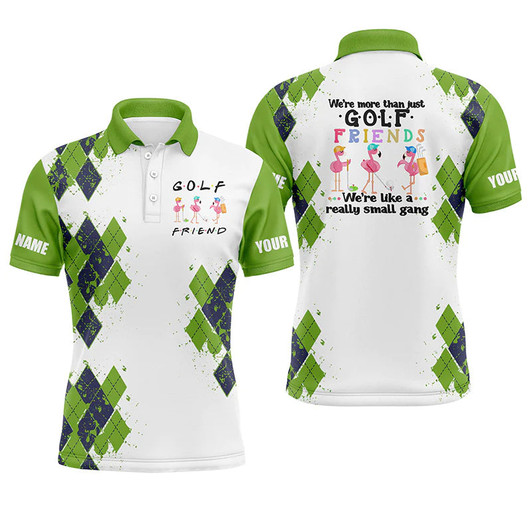 Custom Golf Men Polo Shirt - Custom Name Funny Flamingo Apparel - Personalized Sports Gift For Golf Lover, Male - We're More Than Just Golf Friends