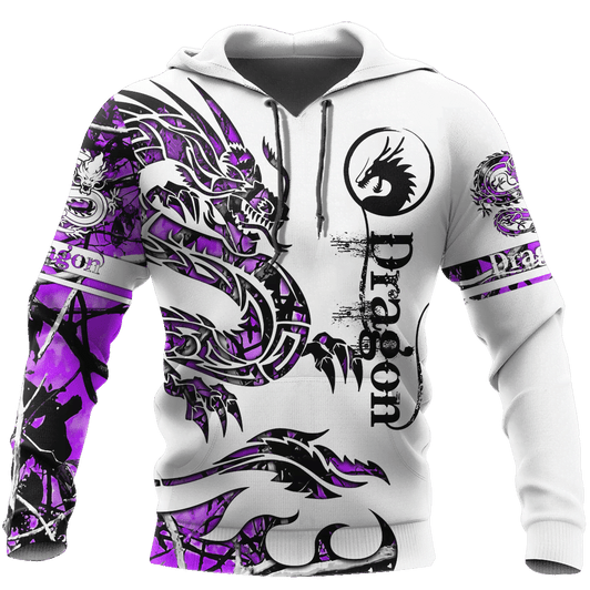 FUNSTUFFPRINT Dragon Tatoo White And Purple Cool 3D Hoodie and Zip Hoodie