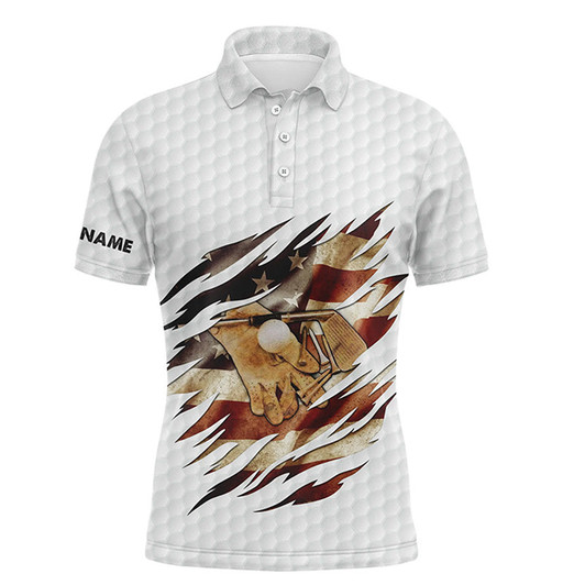 Custom Golf Men Polo Shirt - Vintage American Flag Custom Name Apparel - Personalized Gift For Golf Lover, Team, Golfers, Patriotic, 4th July