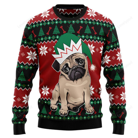 FUNSTUFFPRINT Pug Cute Ugly Christmas Sweater for men and women Ugly Sweater