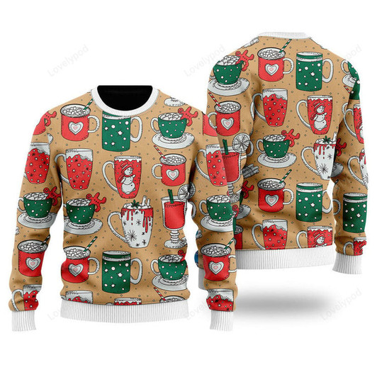 FUNSTUFFPRINT Eat Drink Be Tacky Holiday - Ugly Christmas Sweater For Women & Men, Coffer Lover Gift  Ugly Sweater