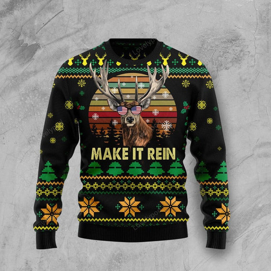 FUNSTUFFPRINT Make It Rein Ugly Christmas Sweater for men and women Ugly Sweater